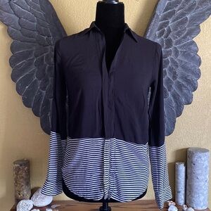 Splendid Black And White Striped V-neck Shirt Top Blouse